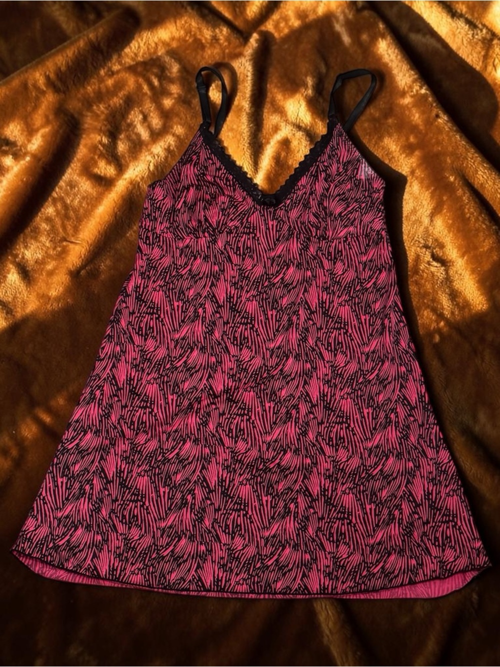 Pink and Black Printed Satin Cami Slip Dress - Picture 2 of 11